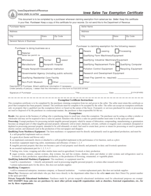 Iowa Sales Tax Exemption Certificate