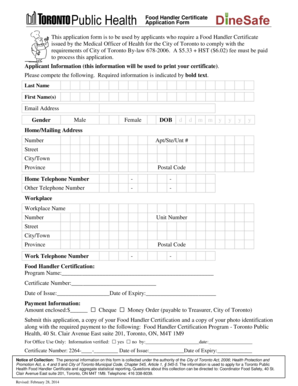 Food Handler Certificate Application Form