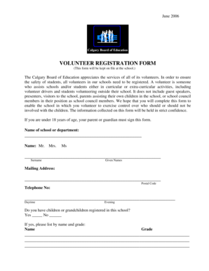 Calgary Board of Education Volunteer Registration Form