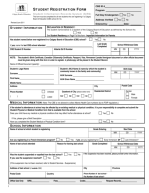 Calgary Board of Education Student Registration Form