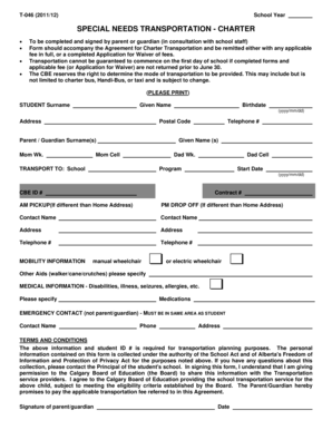 Special Needs Transportation Charter Form