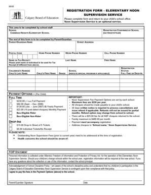 Elementary Noon Supervision Registration Form