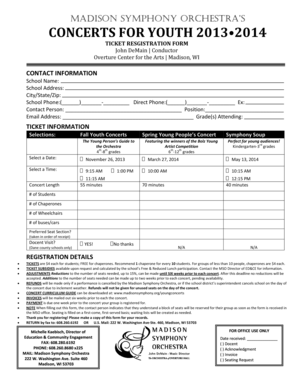 Madison Symphony Orchestra Youth Concerts Registration Form