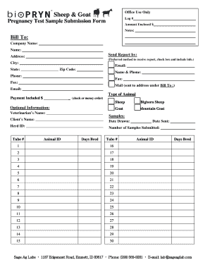 Pregnancy Test Sample Submission Form