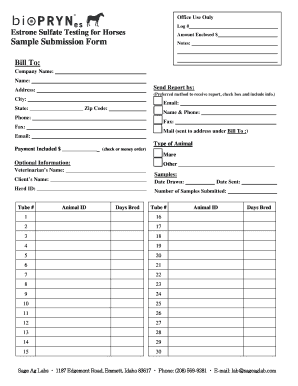 Estrone Sulfate Testing for Horses Form