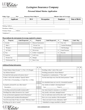 Personal Inland Marine Application