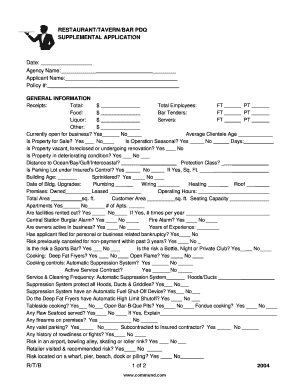 Restaurant/Tavern/Bar Supplemental Application
