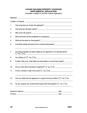 Vacant Building Property Coverage Supplemental Application