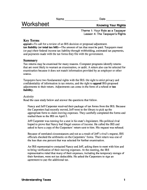 Taxpayer Rights Worksheet