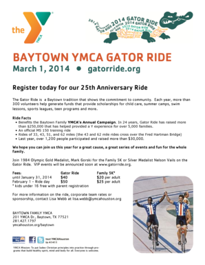 Baytown YMCA Gator Ride Registration Form