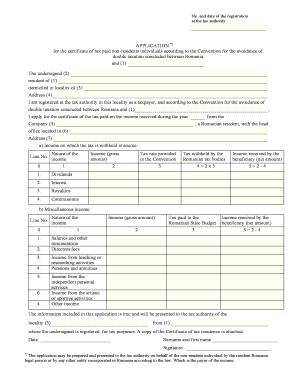 Romania Non-Resident Tax Certificate Application