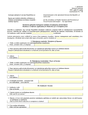 Latvian Residence Certificate-Application for Tax Reduction