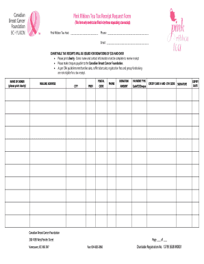 Pink Ribbon Tea Tax Receipt Request Form
