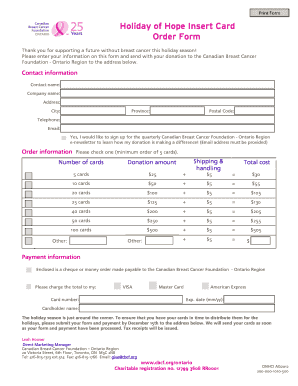Holiday of Hope Insert Card Order Form