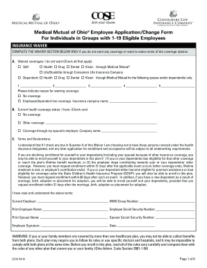 Medical Mutual of Ohio Employee Application/Change Form For ...