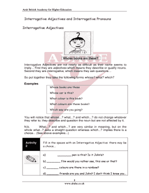 Interrogative Adjectives and Pronouns Worksheet