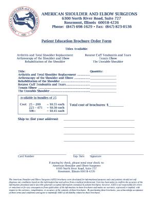 Patient Education Brochure Order Form