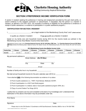 Section 3 Preference Income Verification Form