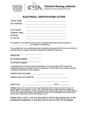Electrical Certification Letter