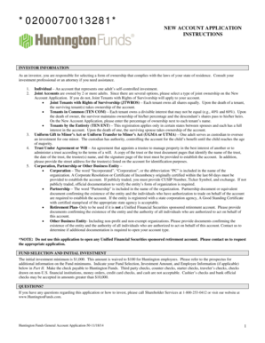 Huntington Funds New Account Application