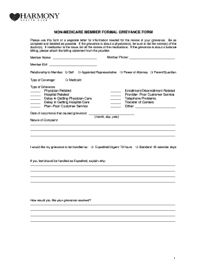 Non-Medicare Member Formal Grievance Form