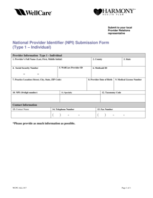 National Provider Identifier Submission Form