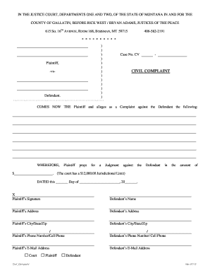 Montana Civil Complaint Form