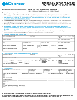 Emergency Out of Province/Out of Country Claim Form