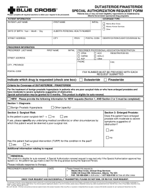 Dutasteride/Finasteride Special Authorization Request Form