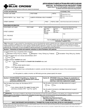 Alberta Special Authorization Request Form