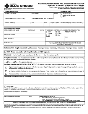 Paliperidone/Risperidone Special Authorization Request Form