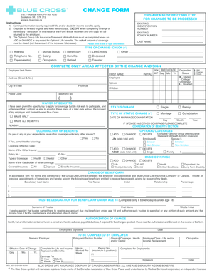 Saskatchewan Blue Cross Change Form