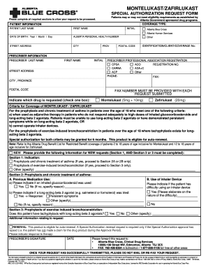 Montelukast/Zafirlukast Special Authorization Request Form