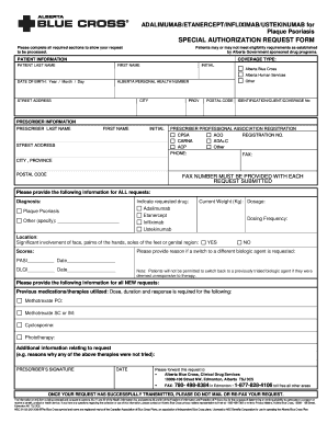 Alberta Special Authorization Request Form for Plaque Psoriasis