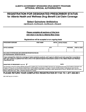 Alberta Health Drug Benefit List Criteria Form