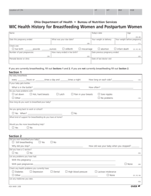 WIC Health History for Breastfeeding Women and Postpartum Women