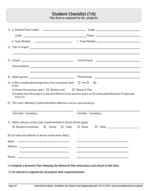 Student Checklist for Science Projects
