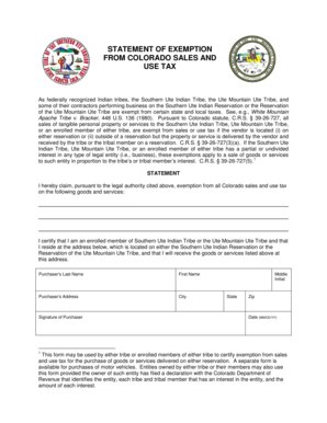 Colorado Sales and Use Tax Exemption Statement