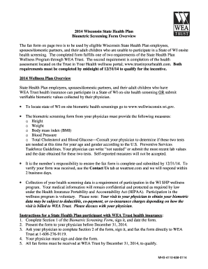 2014 Wisconsin State Health Plan Biometric Screening Form
