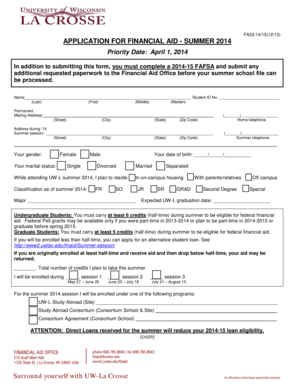 Application for Financial Aid - Summer 2014