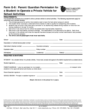 Utah Student Vehicle Permission Form