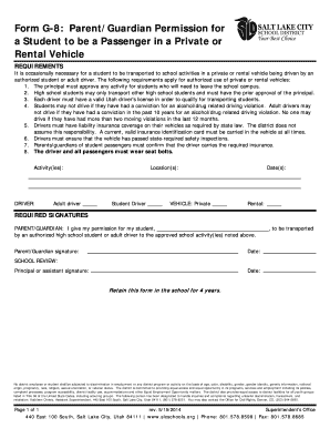 Utah Student Passenger Permission Form
