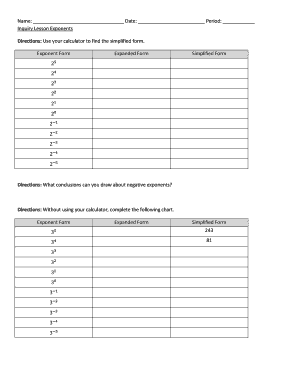Exponents Worksheet