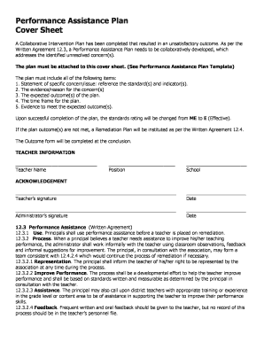Performance Assistance Plan Cover Sheet