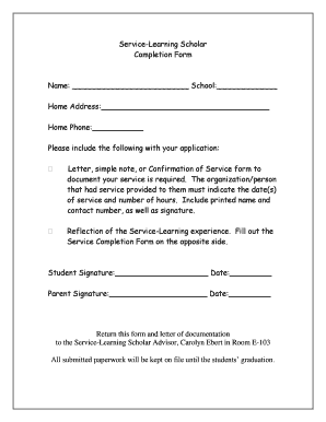 Simple application format - Service Learning Scholar Completion Form - Highland High School - highland slcschools