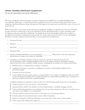 Vendor Hardship Distribution Supplement