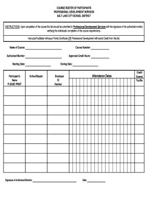 Course Roster of Participants