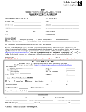Application to Operate a Permanent Food Service Establishment