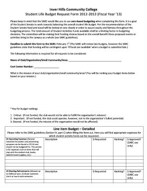 Budget adjustment request form - Inver Hills Community College Student Life Budget Request Form ... - inverhills