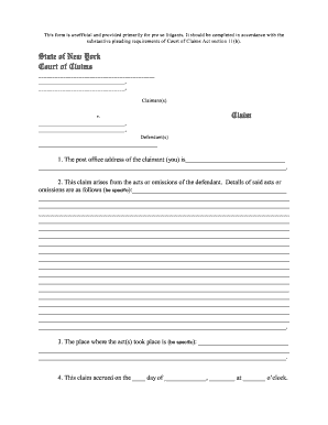 New York Court of Claims Claim Form